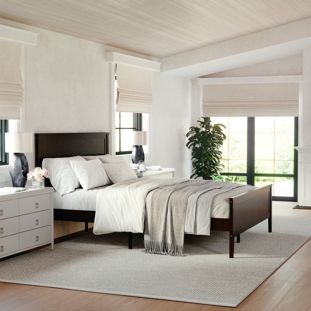 Flash Furniture Martha Stewart Corbin Solid Wood Platform Bed with Wooden Headboard and Footboard, No Box Spring Needed, Dark Brown, Queen MPN:MG090026QDKBN