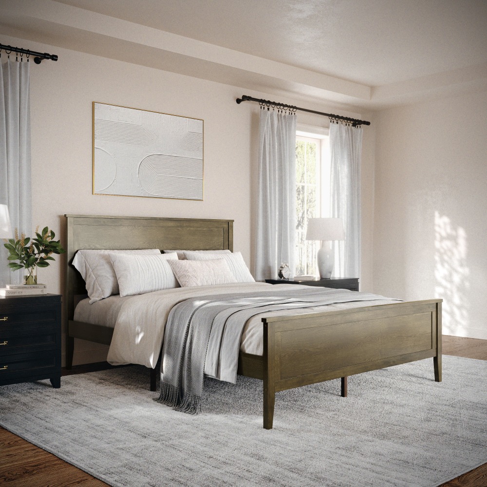 Flash Furniture Martha Stewart Corbin Solid Wood Platform Bed with Wooden Headboard and Footboard, No Box Spring Needed, Brown Gray, Queen MPN:MG090026QWOAK
