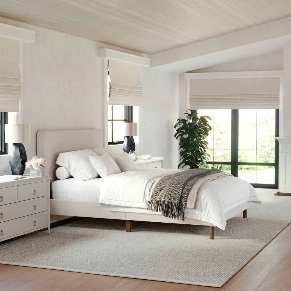 Martha Stewart Britta Upholstered Platform Bed with Rounded Headboard - TW3WDB01BFBG MPN:TW3WDB01BFBG