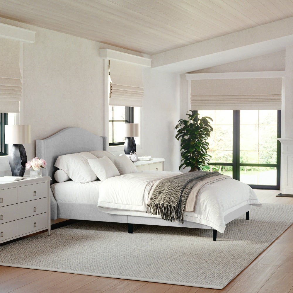 Martha Stewart Amelia Upholstered Platform Bed with Curved Headboard and Cushioned Siderails -TW3WDB02BFGY MPN:TW3WDB02BFGY