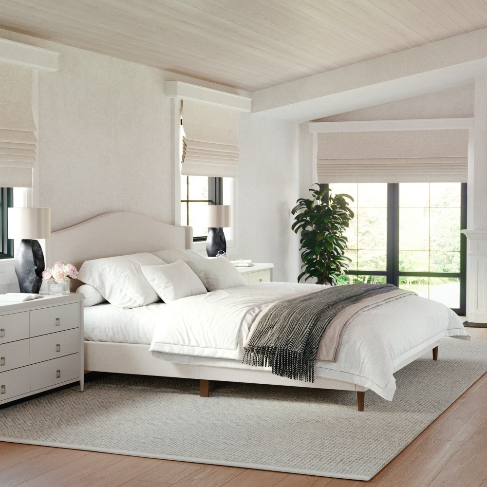 Martha Stewart Amelia Upholstered Platform Bed with Curved Headboard and Cushioned Siderails - TW3WDB02KBG MPN:TW3WDB02KBG