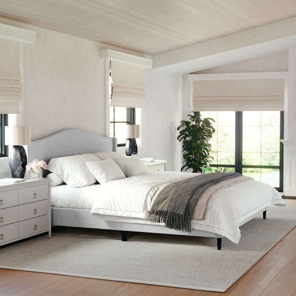 Martha Stewart Amelia Upholstered Platform Bed with Curved Headboard and Cushioned Siderails - TW3WDB02KGY MPN:TW3WDB02KGY