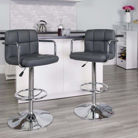 Gray Quilted Vinyl Barstool, PK2 MPN:2-CH-102029-GY-GG