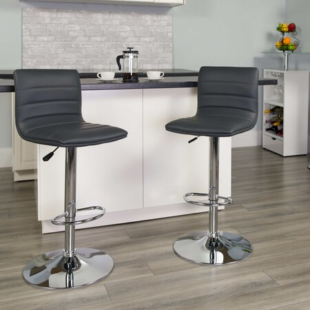 Gray Vinyl Adjust Barstool, Counter Ht Swivel, Chrome Pedestal Base, PK2 MPN:2-CH-92023-1-GY-GG