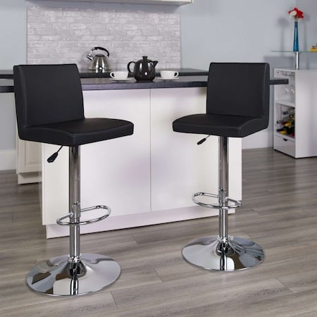 Black Vinyl Adjustable Height Barstool, Panel Back, Chrome Base, PK2 MPN:2-CH-92066-BK-GG