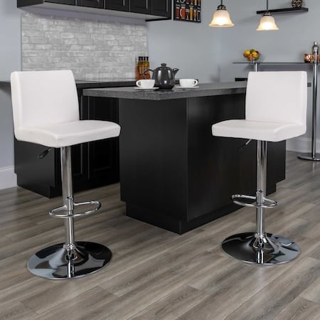 White Vinyl Adjustable Height Barstool, Panel Back, Chrome Base, PK2 MPN:2-CH-92066-WH-GG