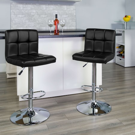 Black Quilted Vinyl Barstool, PK2 MPN:2-DS-810-MOD-BK-GG
