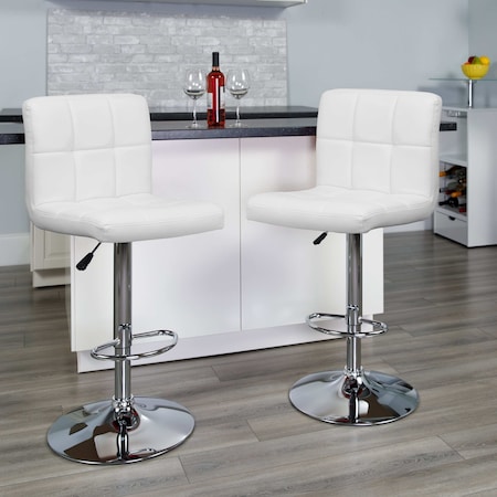 White Quilted Vinyl Barstool, PK2 MPN:2-DS-810-MOD-WH-GG