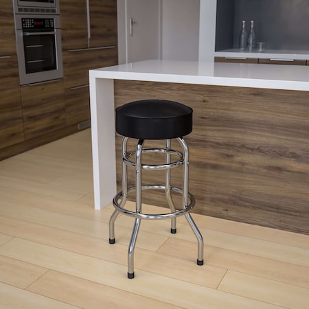 Double Ring Chrome Barstool with Black Seat, PK2 MPN:2-XU-D-100-GG