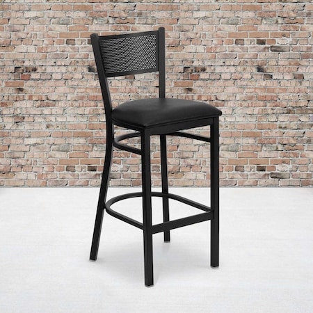Black Grid Stool-Black Seat, PK2 MPN:2-XU-DG-60116-GRD-BAR-BLKV-GG