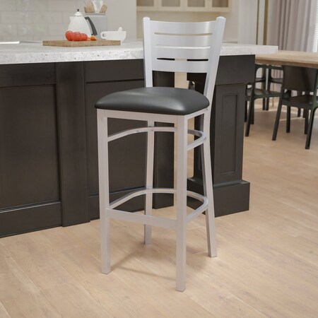Silver Slat Stool-Black Seat, PK2 MPN:2-XU-DG-60402-BAR-BLKV-GG