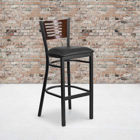Bk/Wal Slat Stool-Black Seat, PK2 MPN:2-XU-DG-6H1B-WAL-BAR-BLKV-GG