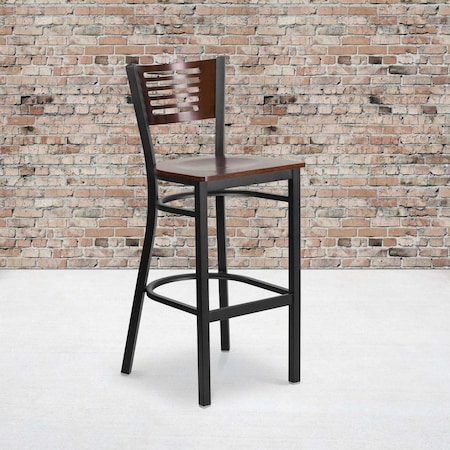 Bk/Wal Slat Stool-Wood Seat, PK2 MPN:2-XU-DG-6H1B-WAL-BAR-MTL-GG