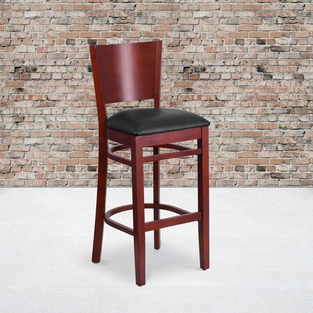 Mahogany Wood Stool-Blk Vinyl, PK2 MPN:2-XU-DG-W0094BAR-MAH-BLKV-GG
