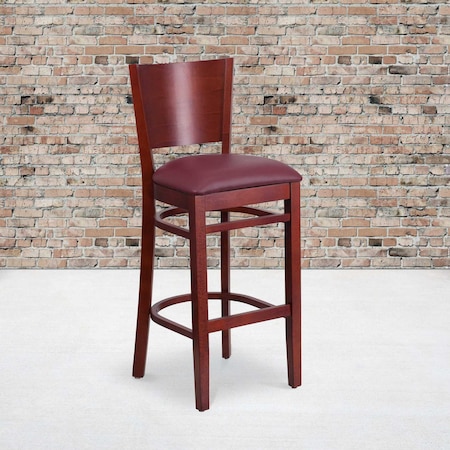 Mahogany Wood Stool-Burg Vinyl, PK2 MPN:2-XU-DG-W0094BAR-MAH-BURV-GG