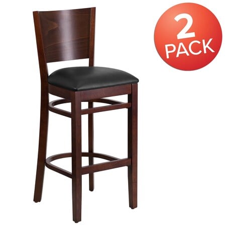 Walnut Wood Stool-Blk Vinyl, PK2 MPN:2-XU-DG-W0094BAR-WAL-BLKV-GG