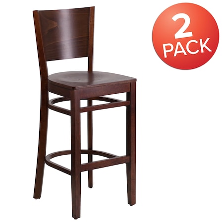 Lacey Series Solid Back Walnut Wood Restaurant Barstool, PK2 MPN:2-XU-DG-W0094BAR-WAL-WAL-GG