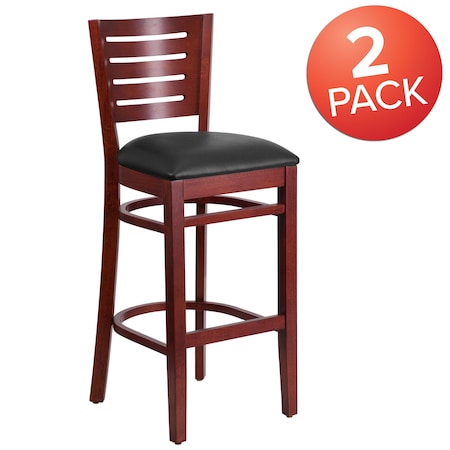 Mahogany Wood Stool-Blk Vinyl, PK2 MPN:2-XU-DG-W0108BBAR-MAH-BLKV-GG