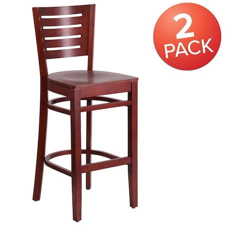 Darby Series Slat Back Mahogany Wood Restaurant Barstool, PK2 MPN:2-XU-DG-W0108BBAR-MAH-MAH-GG