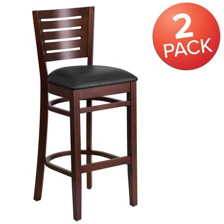 Walnut Wood Stool-Blk Vinyl, PK2 MPN:2-XU-DG-W0108BBAR-WAL-BLKV-GG