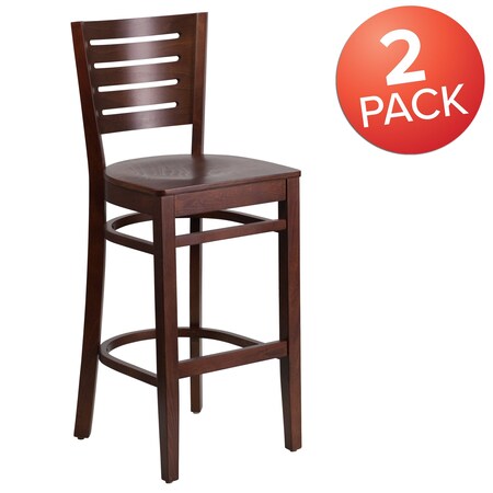 Darby Series Slat Back Walnut Wood Restaurant Barstool, PK2 MPN:2-XU-DG-W0108BBAR-WAL-WAL-GG