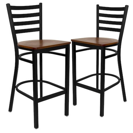 Black Ladder Stool-Cherry Seat, PK2 MPN:2-XU-DG697BLAD-BAR-CHYW-GG