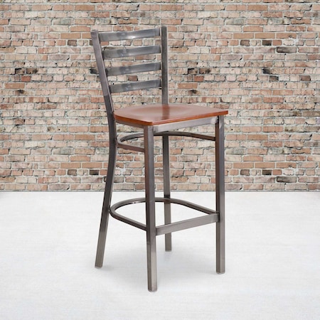 Clear Ladder Stool-Cherry Seat, PK2 MPN:2-XU-DG697BLAD-CLR-BAR-CHYW-GG