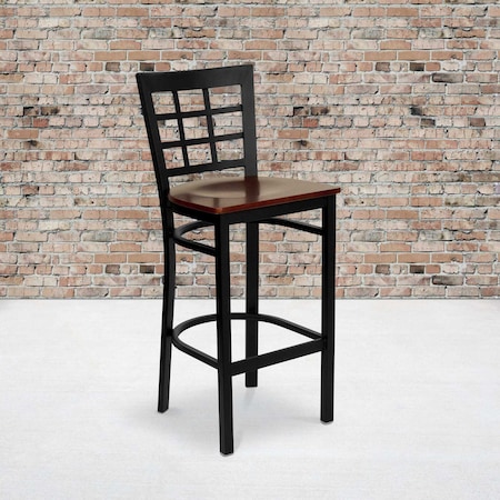 Black Window Stool-Mah Seat, PK2 MPN:2-XU-DG6R7BWIN-BAR-MAHW-GG