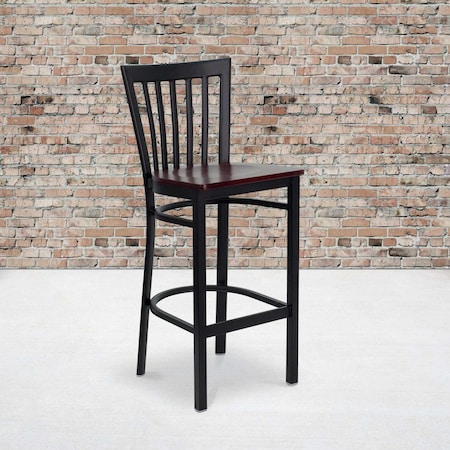 Black School Stool-Mah Seat, PK2 MPN:2-XU-DG6R8BSCH-BAR-MAHW-GG