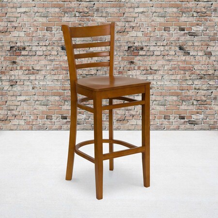 HERCULES Series Ladder Back Cherry Wood Restaurant Barstool, PK2 MPN:2-XU-DGW0005BARLAD-CHY-GG