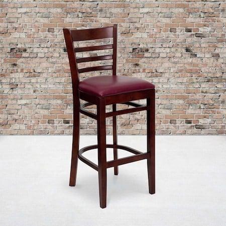 Mahogany Wood Stool-Burg Vinyl, PK2 MPN:2-XU-DGW0005BARLAD-MAH-BURV-GG