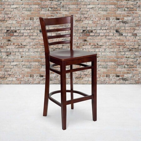 HERCULES Series Ladder Back Mahogany Wood Restaurant Barstool, PK2 MPN:2-XU-DGW0005BARLAD-MAH-GG