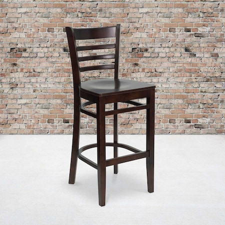 HERCULES Series Ladder Back Walnut Wood Restaurant Barstool, PK2 MPN:2-XU-DGW0005BARLAD-WAL-GG