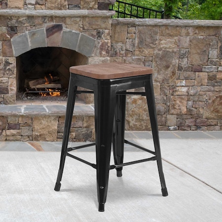 Black Backless Metal Stool, 24