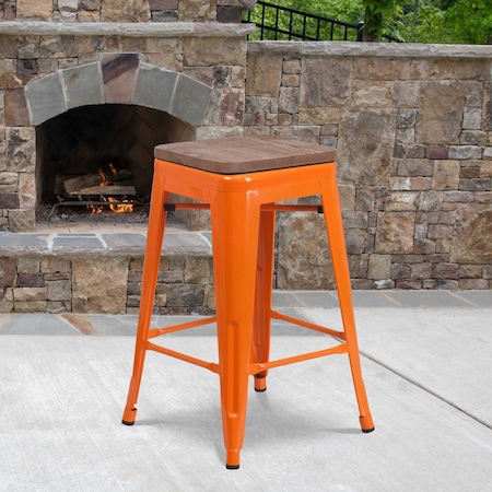 Orange Metal Counter Stool, 24