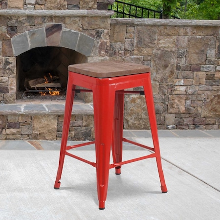 Red Metal Counter Stool, 24