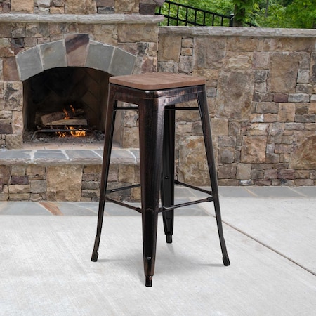 Black-Antique Metal Stool, 30