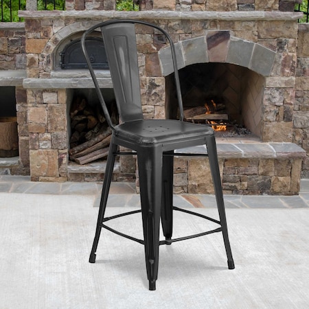 Distressed Black Metal Stool, PK4 MPN:4-ET-3534-24-BK-GG
