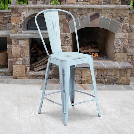 Distressed Gn-Blue Metal Stool, PK4 MPN:4-ET-3534-24-DB-GG