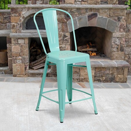 Mint Metal Outdoor Stool, 24