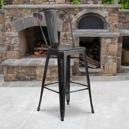 Distressed Black Metal Stool, PK4 MPN:4-ET-3534-30-BK-GG