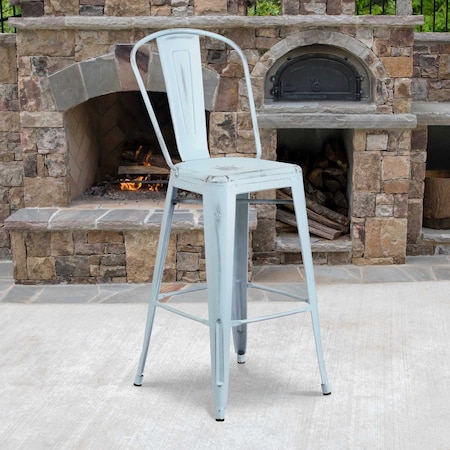 Distressed Gn-Blue Metal Stool, PK4 MPN:4-ET-3534-30-DB-GG