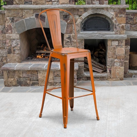 Distressed Orange Metal Stool, PK4 MPN:4-ET-3534-30-OR-GG