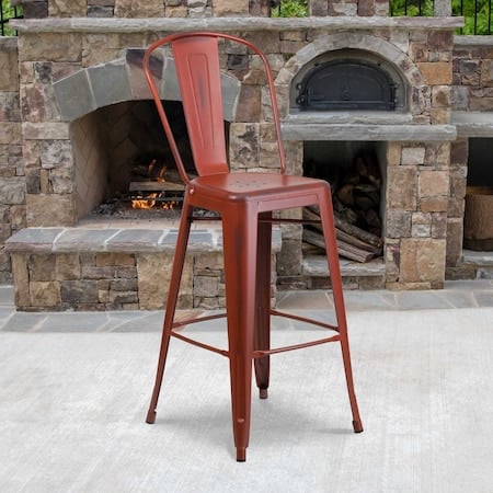 Distressed Red Metal Stool, PK4 MPN:4-ET-3534-30-RD-GG