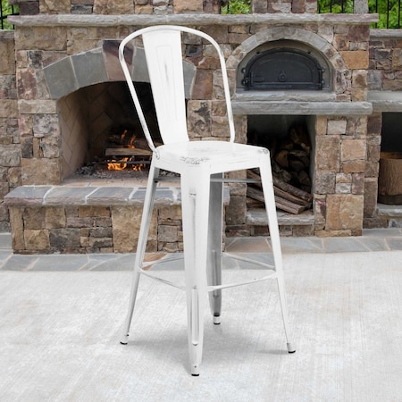 Distressed White Metal Stool, PK4 MPN:4-ET-3534-30-WH-GG