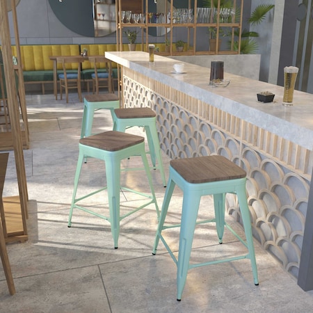 Mint No Back Metal Stool, 24