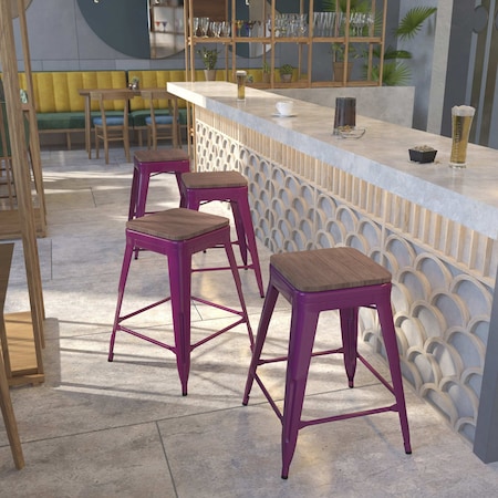 Purple No Back Metal Stool, 24