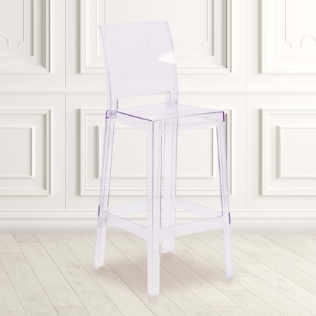 Ghost Barstool with Square Back in Transparent Crystal, PK4 MPN:4-OW-SQUAREBACK-29-GG