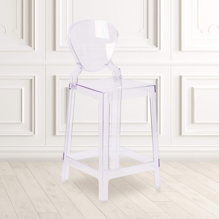 Ghost Counter Stool with Tear Back in Transparent Crystal, PK4 MPN:4-OW-TEARBACK-24-GG