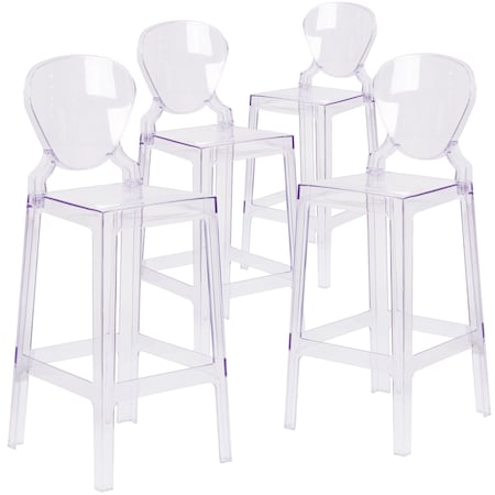 Ghost Barstool with Tear Back in Transparent Crystal, PK4 MPN:4-OW-TEARBACK-29-GG